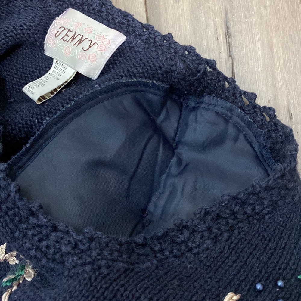 Vintage Jenny‎ embroidered sweater navy floral beaded - Picture 7 of 9